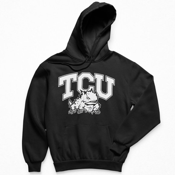 NEW TCU Horned Frogs Initials Mascot Big Logo Fleece Pullover Hoodie BLACK